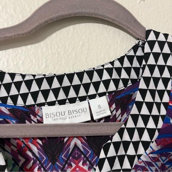 Bisou Bisou Multicolor Geometric Scarf Blouse Size Small Oversized Flowy Boho - Picture 3 of 6